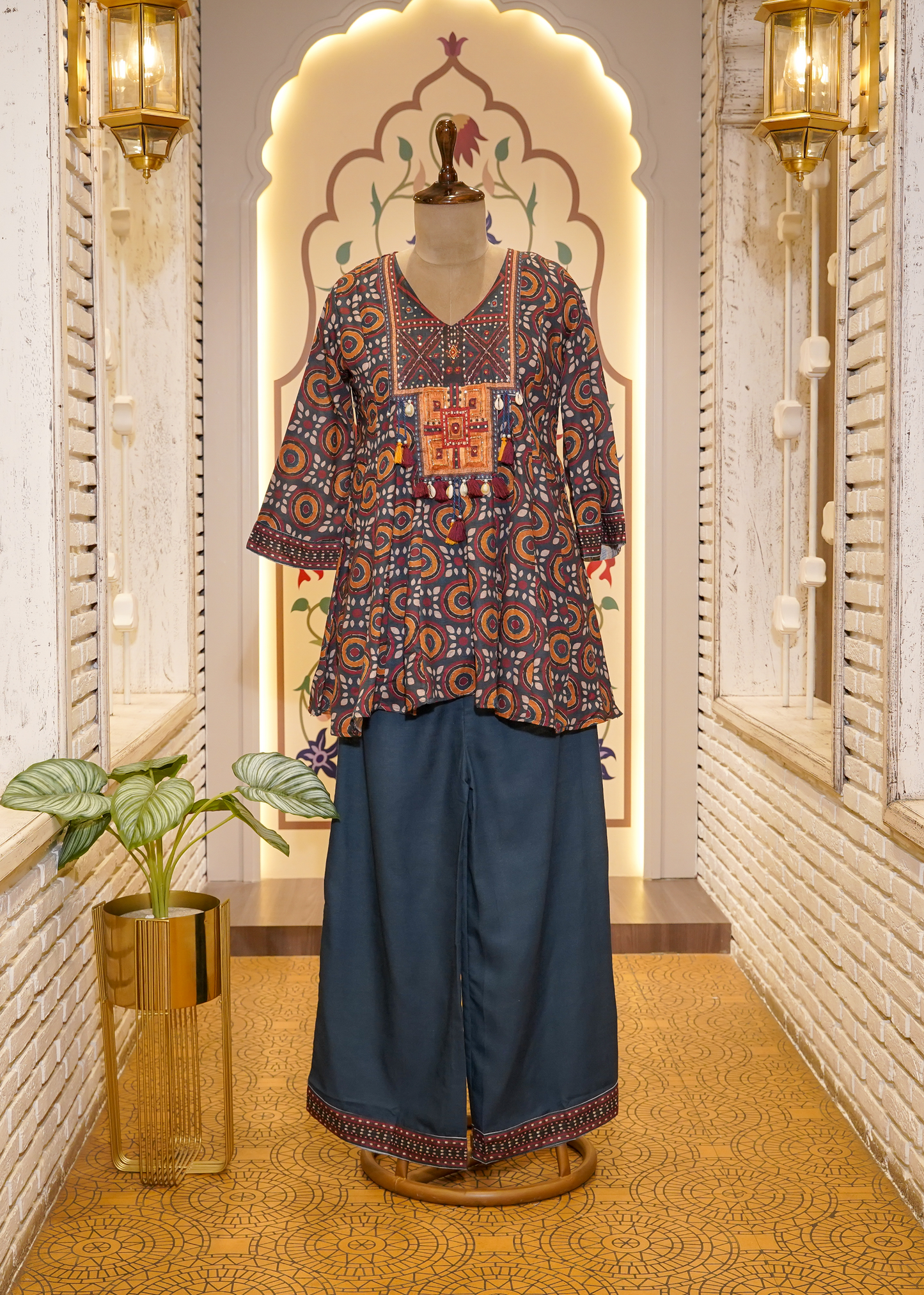 Blue Printed Peplum & Pant Co-ord Set
