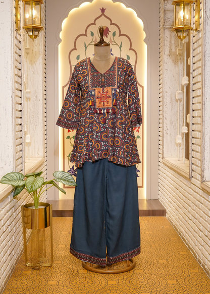Blue Printed Peplum & Pant Co-ord Set