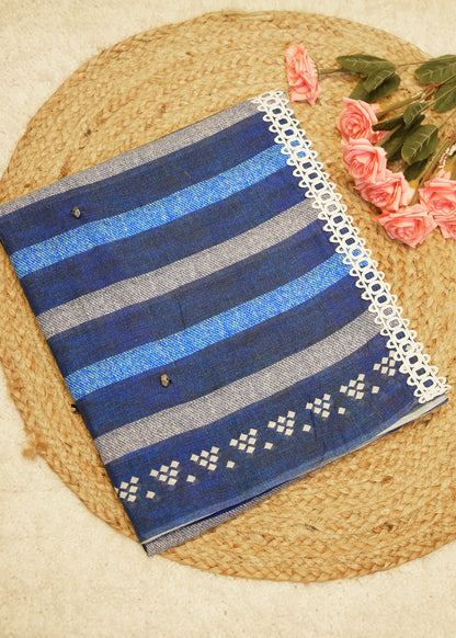 Aditee Navy Blue Cotton Saree with Unstitched Blouse