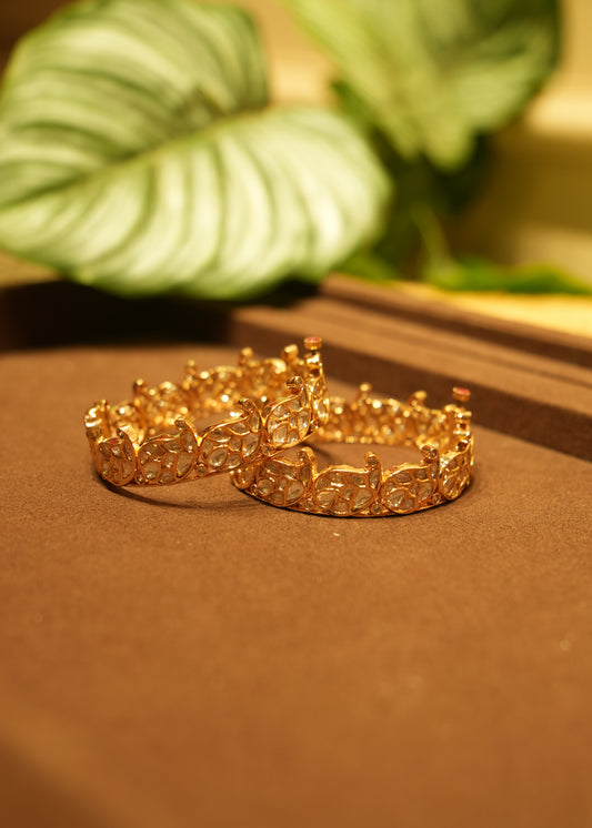 Gulnaz Paisley Polki Gold Kada Bangle Pair