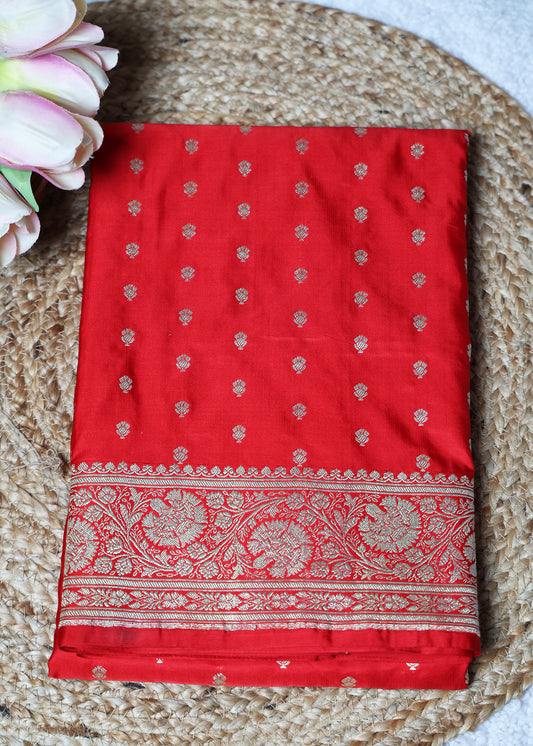 Red Booti & Zari Border Banarasi Saree with Unstitched Blouse