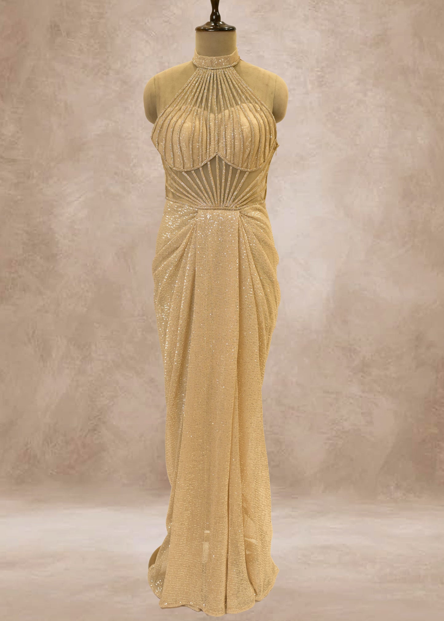 Golden Sequence With Corset Gown