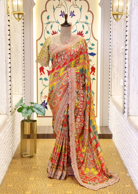 Tanvi Mustard Saree with Stitched Blouse