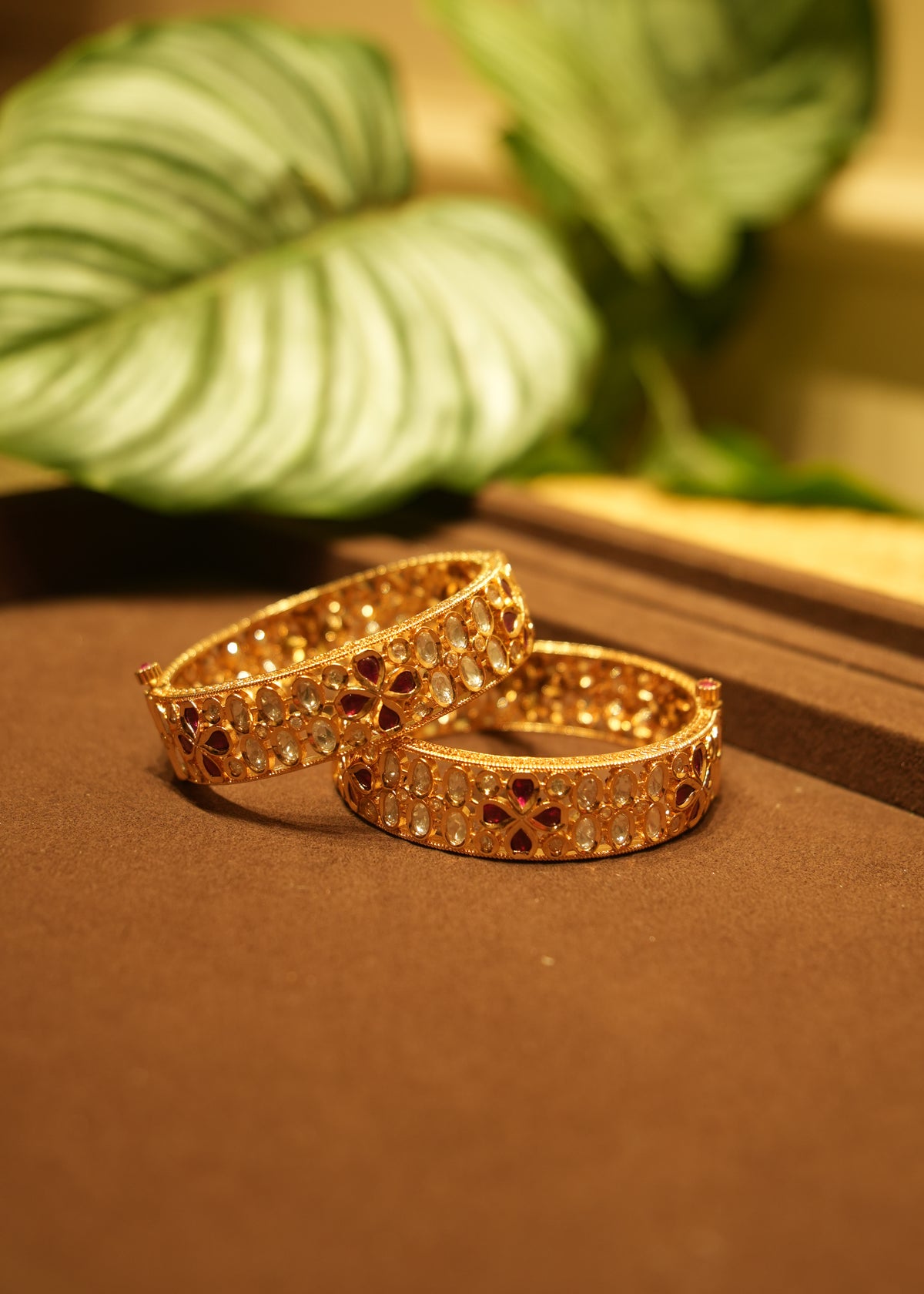 Sultana Polki & Ruby Gold Kada Bangle Pair