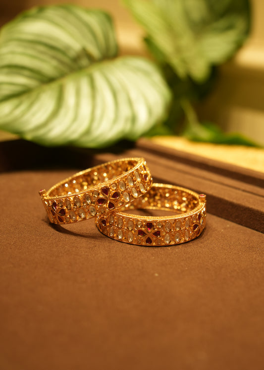Sultana Polki & Ruby Gold Kada Bangle Pair