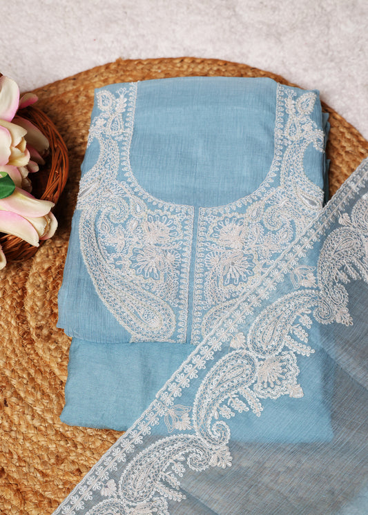 Pranika Blue & White Unstitched Suit Set