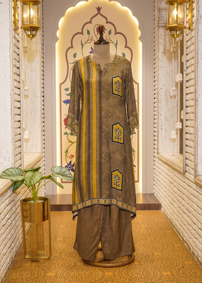 Beige Printed Muslin Co-ord Set