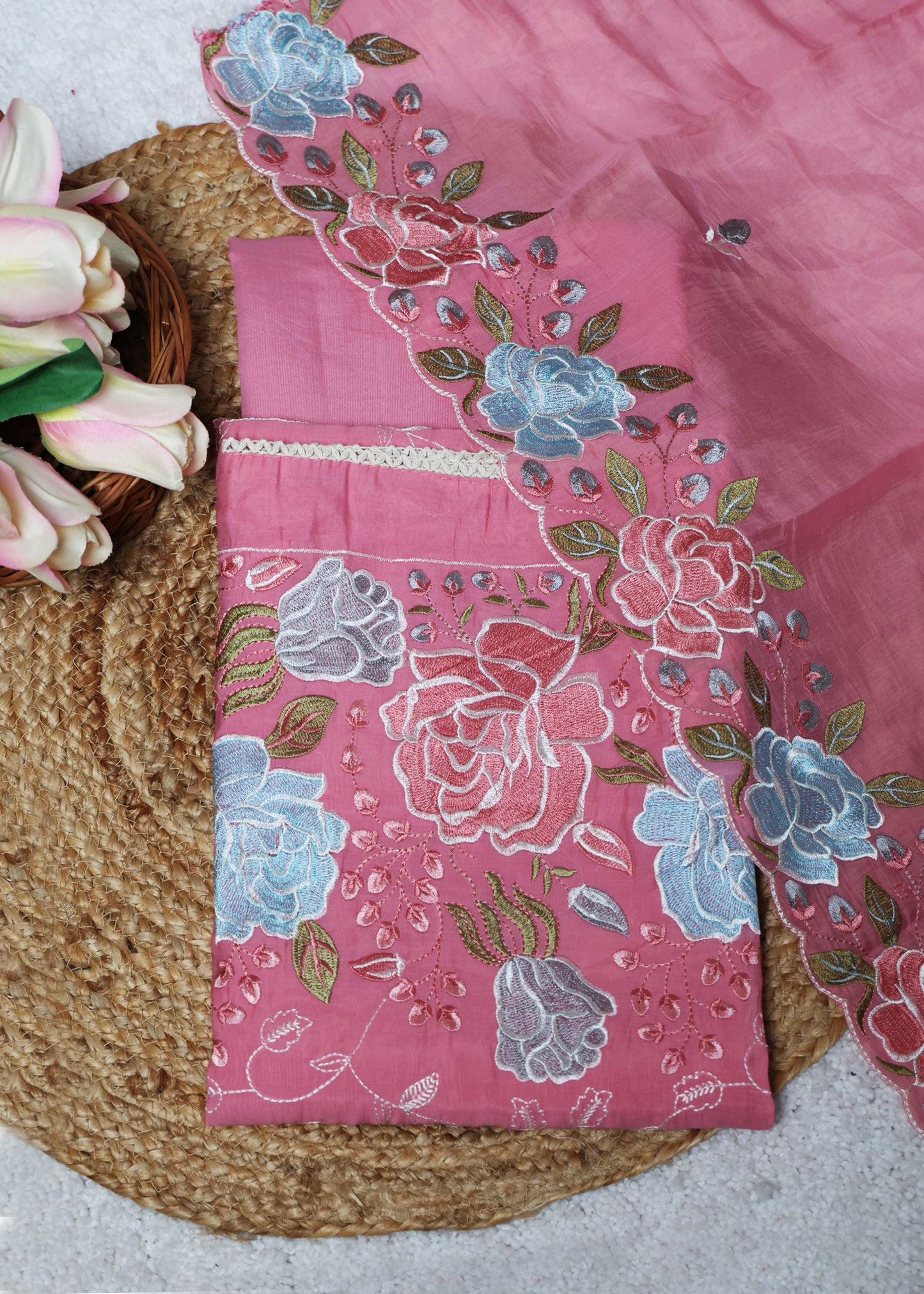 Lilya Pink Floral Unstitched Suit Set