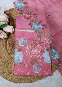 Lilya Pink Floral Unstitched Suit Set