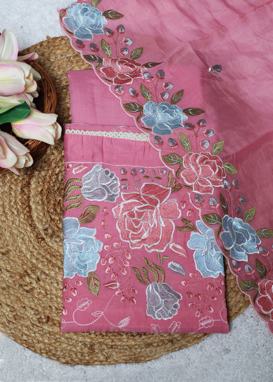 Lilya Pink Floral Unstitched Suit Set