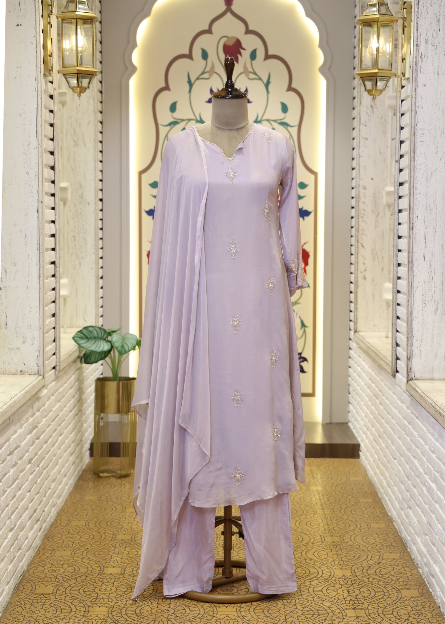 Meher Lavender A-line Stitched Suit Set