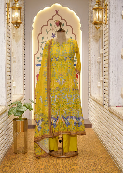 Neon Green Printed Anarkali 3 pc Kurti Set