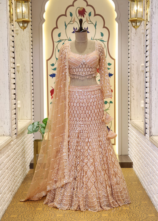 Doll Peach Fishcut Lehenga with Beads