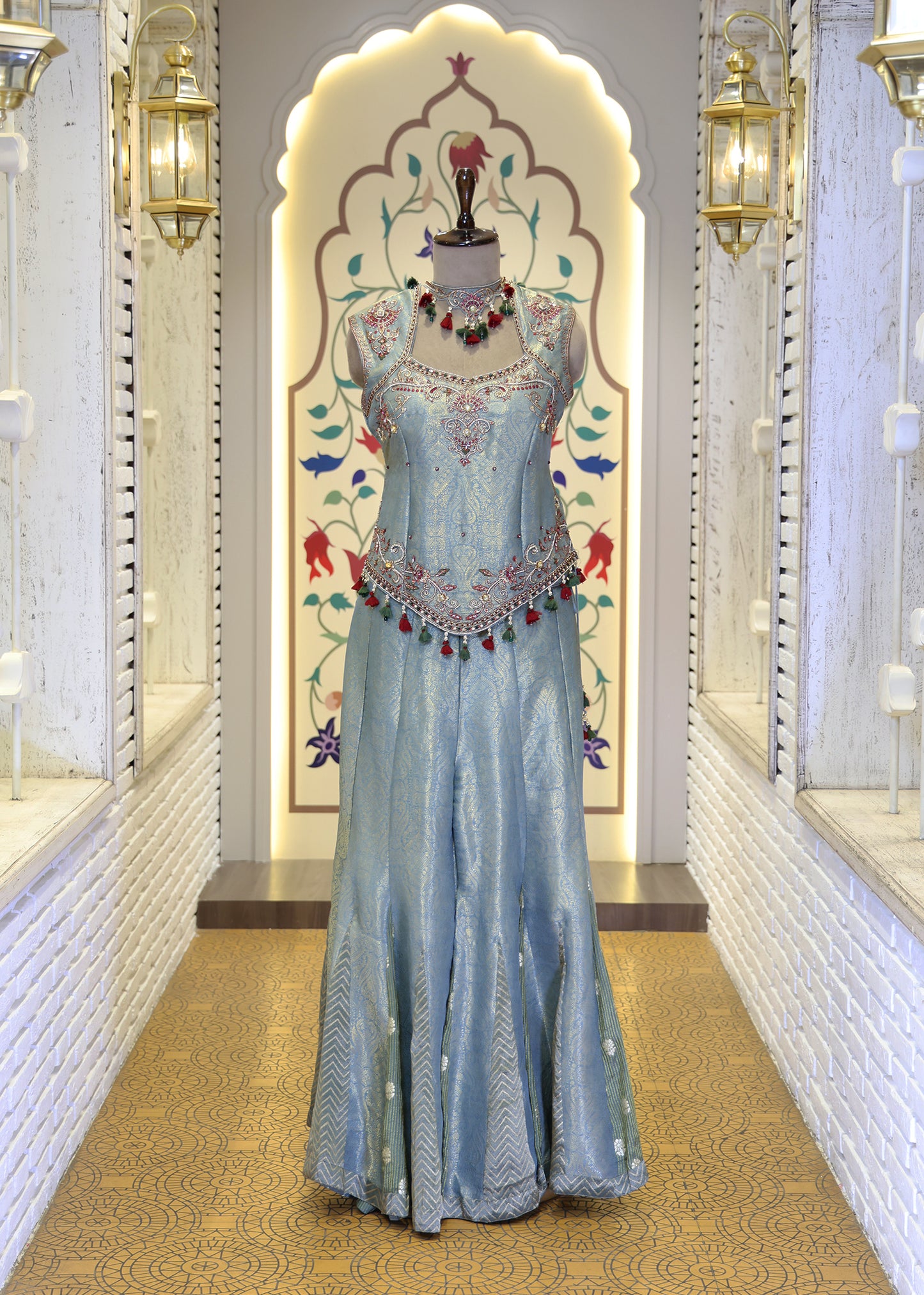 Mihika Blue Banarasi Sharara Set with Dupatta
