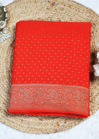 Tarini Orange Banarasi Pure Crepe Saree with Unstitched Blouse