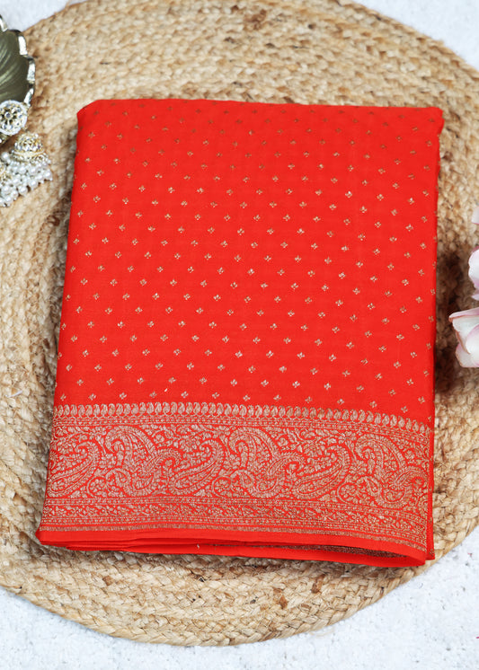 Tarini Orange Banarasi Pure Crepe Saree with Unstitched Blouse