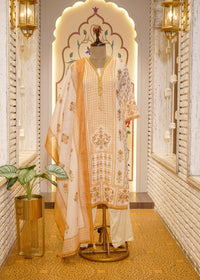 Yellow Cotton Printed 3 pc Kurti Set
