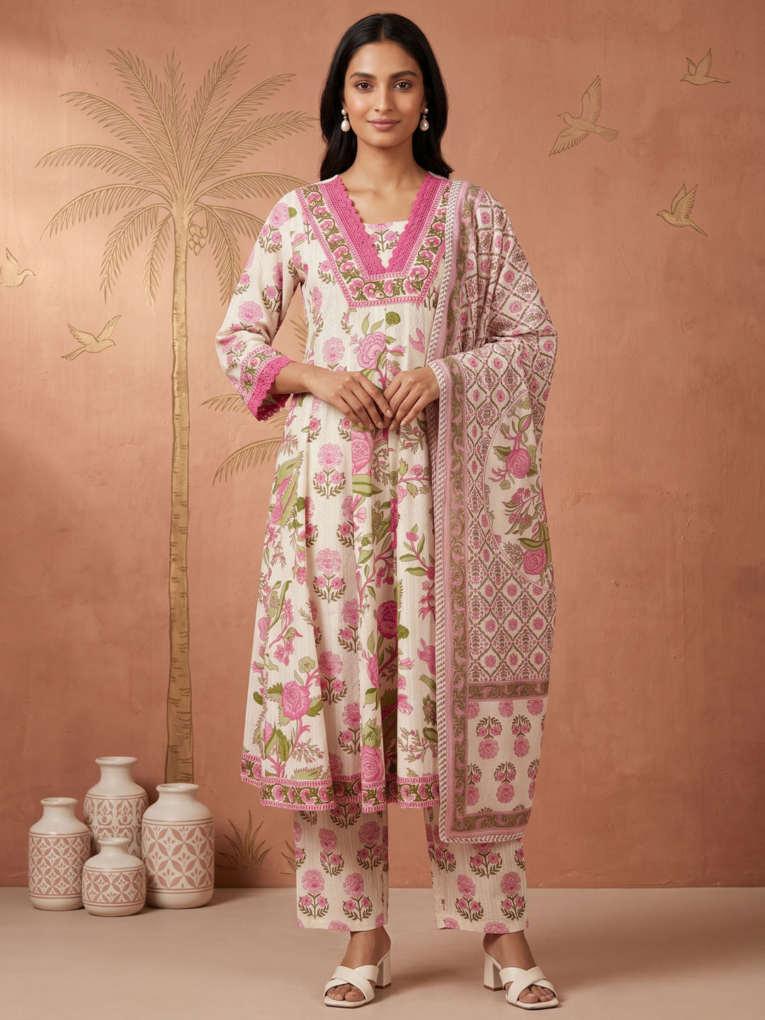 Falak Pink & White Stitched Suit Set