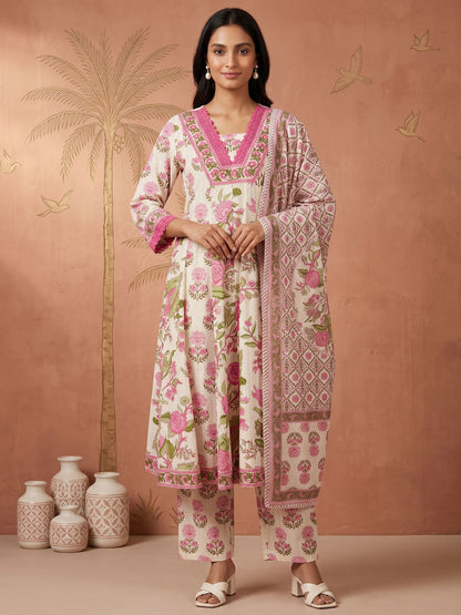 Falak Pink & White Stitched Suit Set