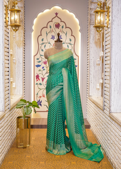 Green Chinon Leheriya Saree