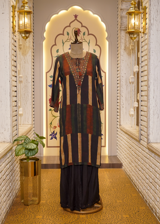 Brown & Black Muslin Printed Co-ord Set