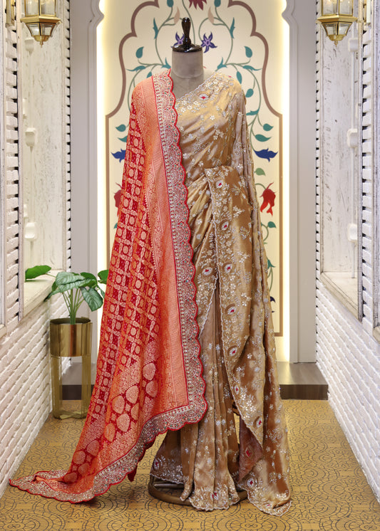 Red Garchola Heavy Border Long Bridal Dupatta