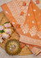 Rust Mul Cotton Thread Embroidered Saree with Unstitched Blouse