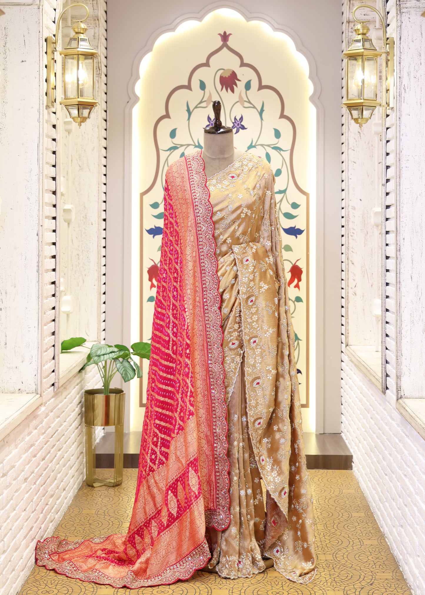 Pink Garchola Heavy Border Long Bridal Dupatta