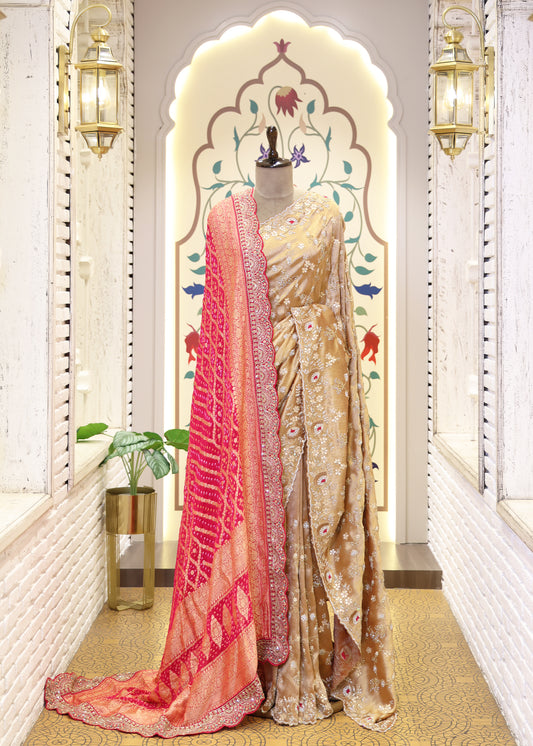 Pink Garchola Heavy Border Long Bridal Dupatta
