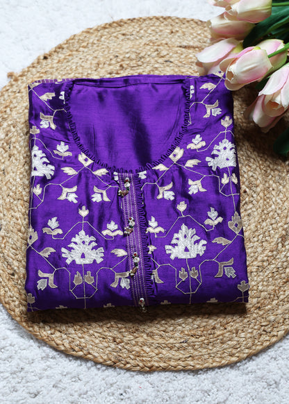 Pakhi Purple Applique Work Unstitched Suit Set