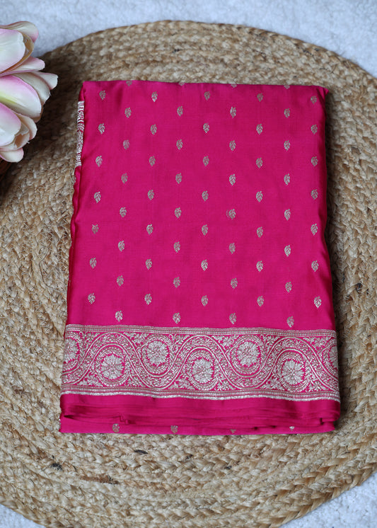 Pink Booti and Zari Border Banarasi Saree with Unstitched Blouse