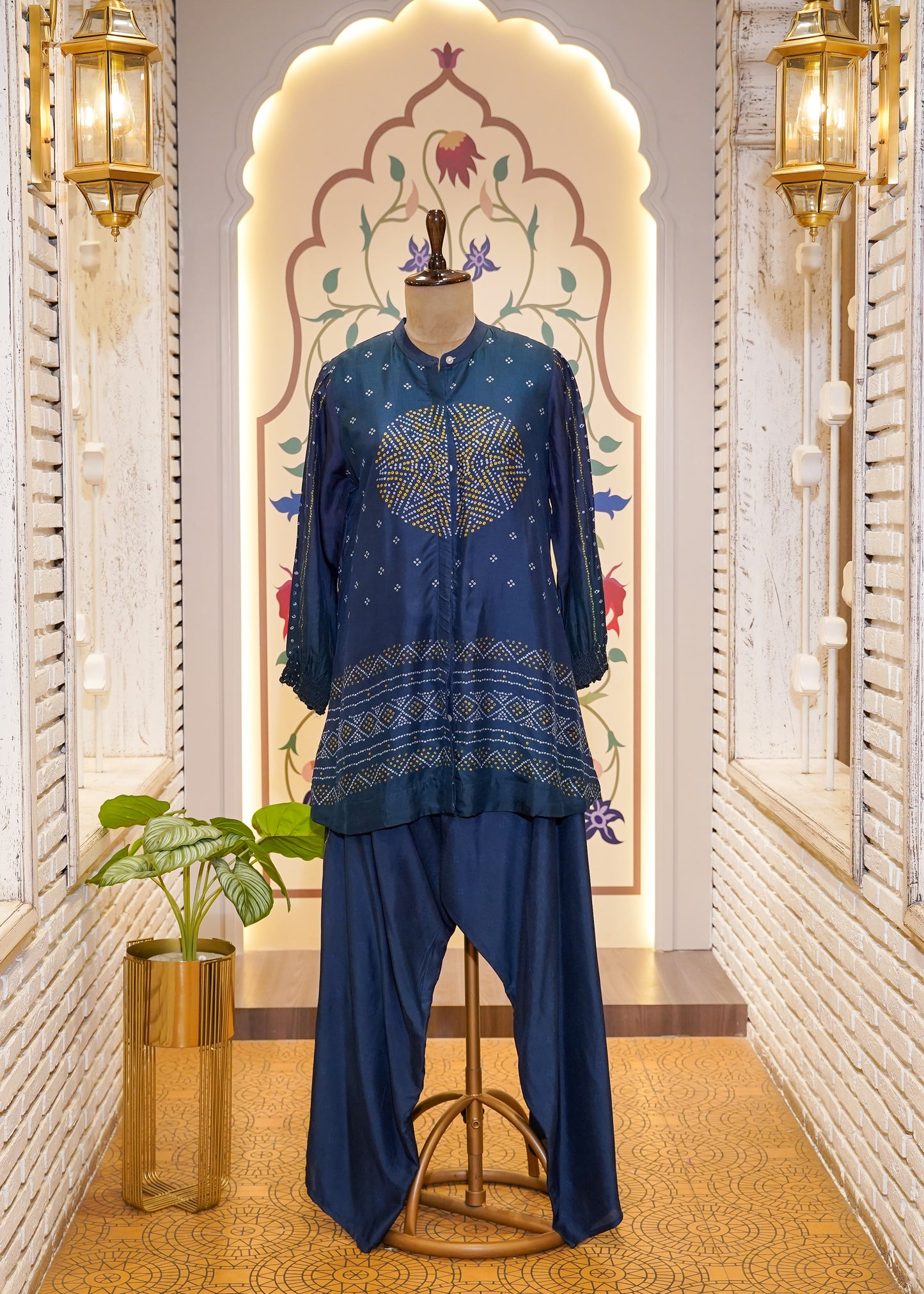Navy Blue Printed Silk Co-ord Set
