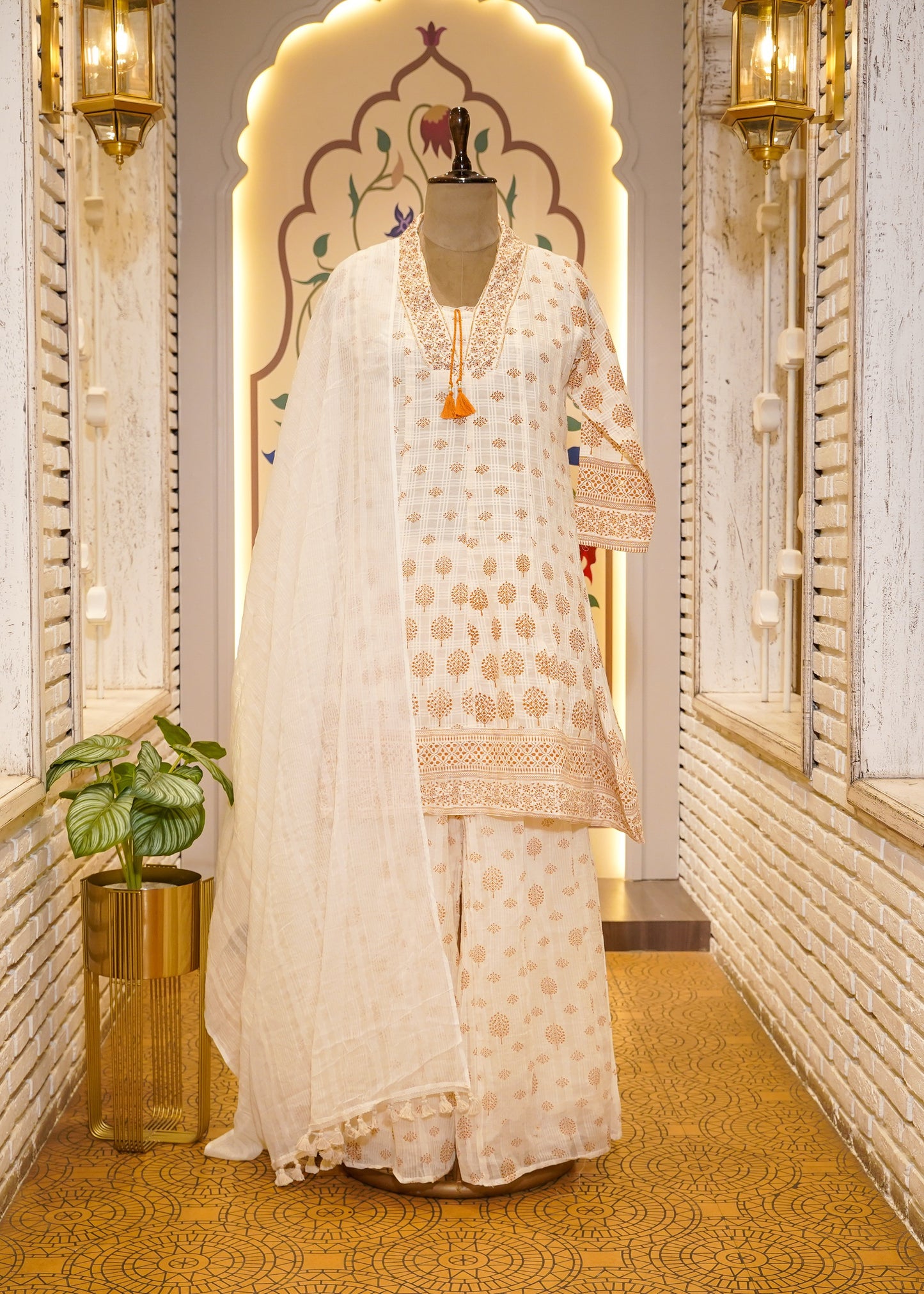 Ivory Short Shirt & Plazo Pant 3 pc Kurti Set