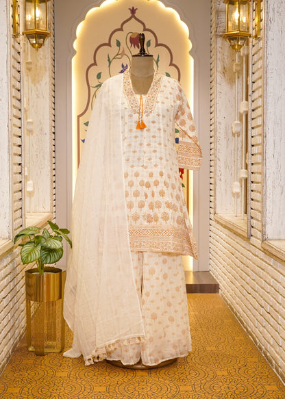 Ivory Short Shirt & Plazo Pant 3 pc Kurti Set