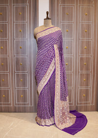 Bright Purple khadi Georgette Booti Saree with Zardozi Embroidery