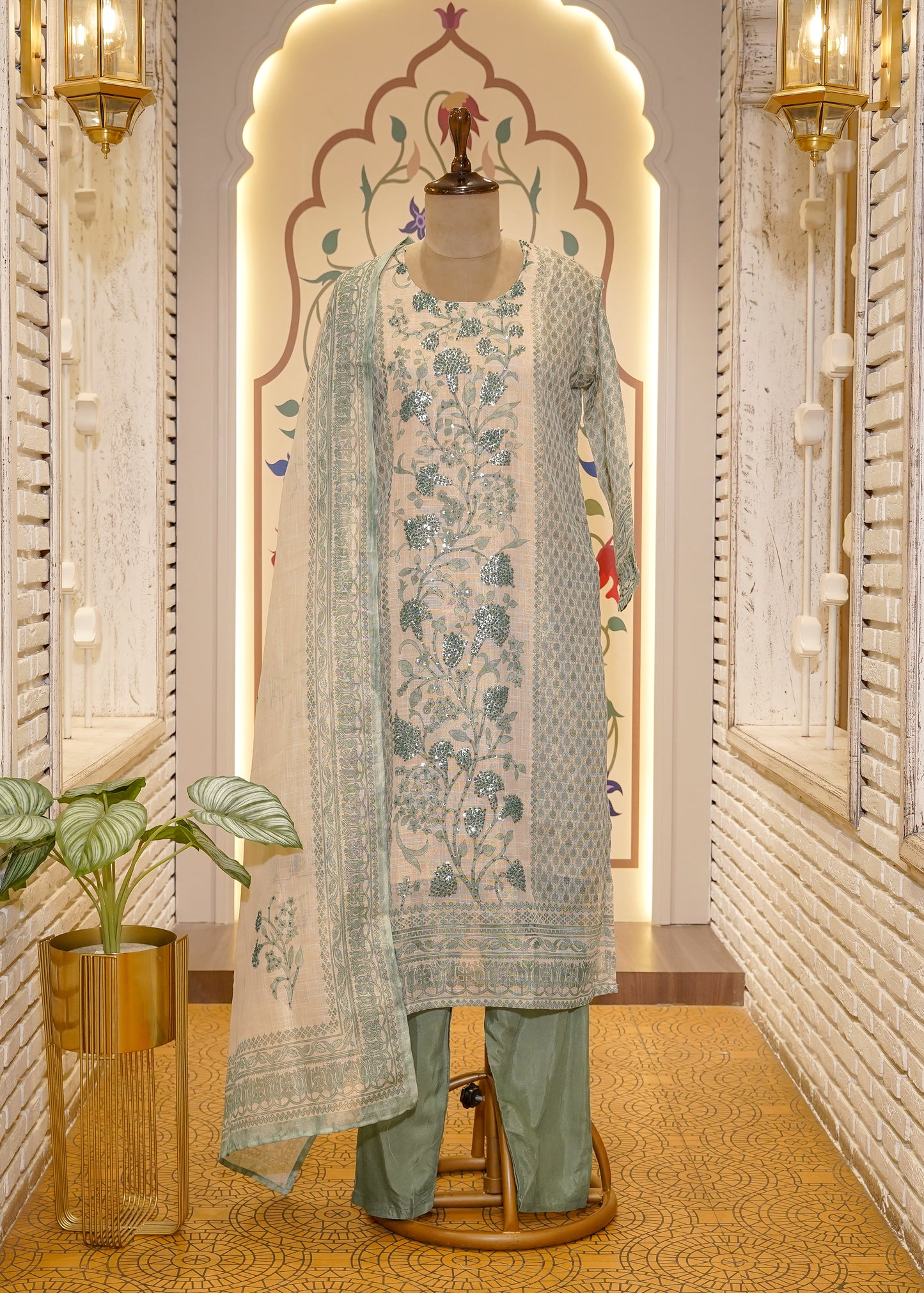 Sea Green Printed 3 pc Kurti Set