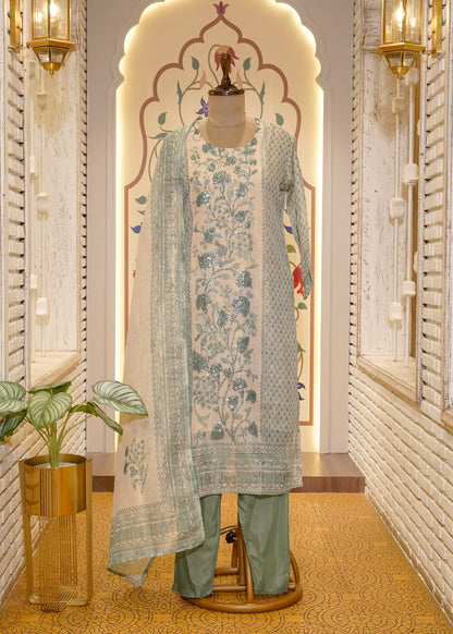 Sea Green Printed 3 pc Kurti Set