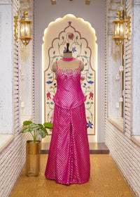 Hot pink Brocade Silk Hand Embroidered Peplum & Plazo Set with Choker Dupatta