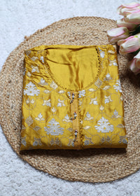 Pakhi Yellow Applique Work Unstitched Suit Set
