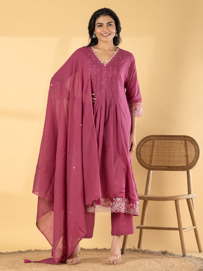 Neerja Mauve A-Line Stitched Suit Set