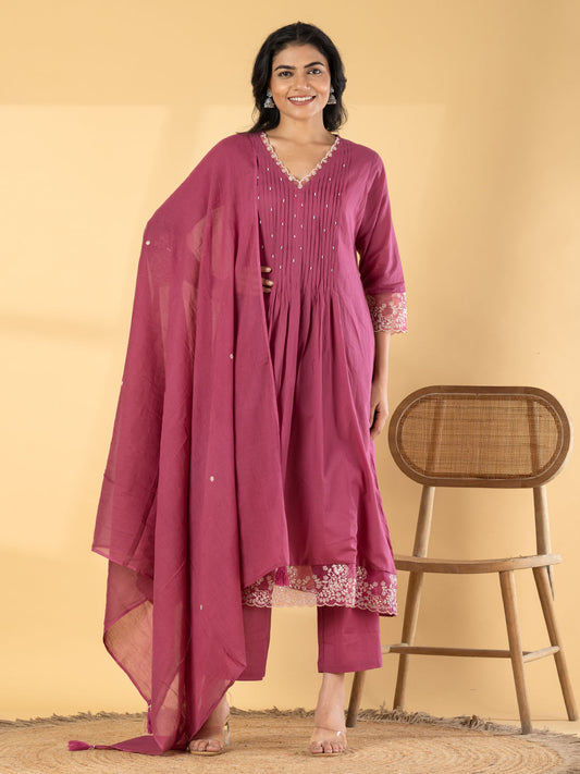 Neerja Mauve A-Line Stitched Suit Set