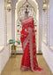 Gulzaar Red Zari & Mooti Heavy Scallop Border Saree with Unstitched Blouse