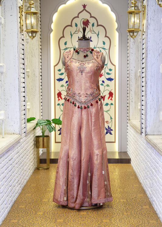 Mihika Peach Banarasi Sharara Set with Dupatta