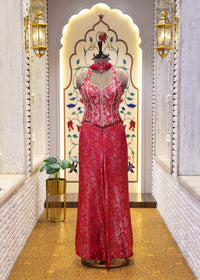 Saiyaara Pink Banarasi Sharara Corset Top Set