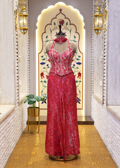Saiyaara Pink Banarasi Sharara Corset Top Set
