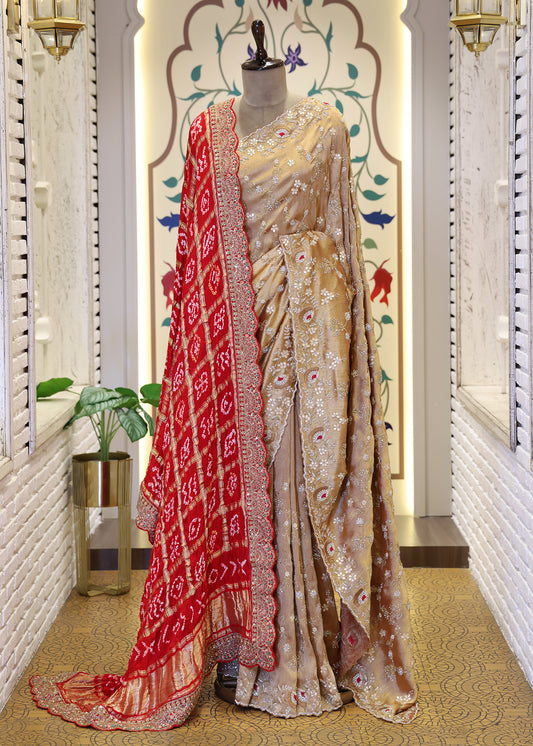 Red Bandhani Long Bridal Dupatta with Heavy Border