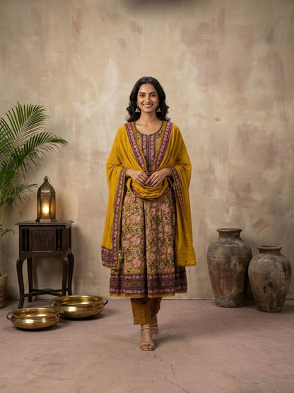 Rangoli Mustard Stitched Suit Set