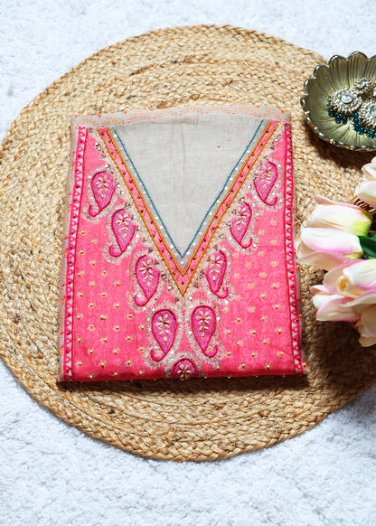 Pulan Pink & Blue Unstitched Suit Set