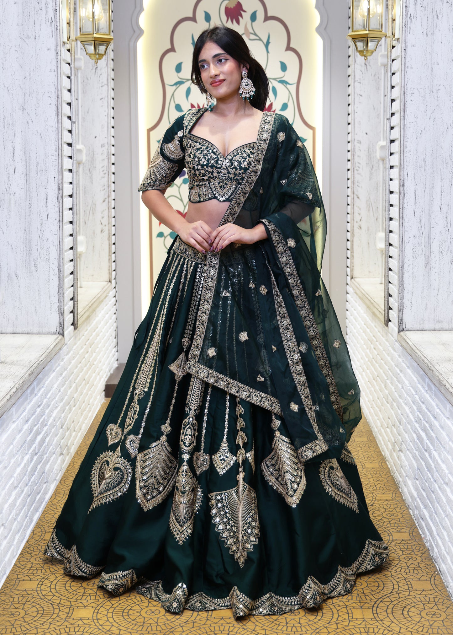 Kavya Green Handcrafted Lehenga with Stitched Blouse