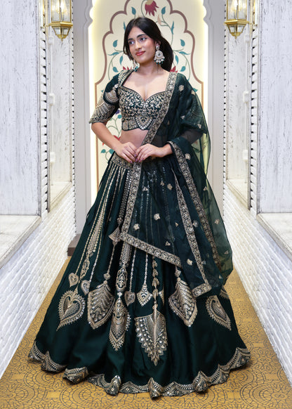 Kavya Green Handcrafted Lehenga with Stitched Blouse